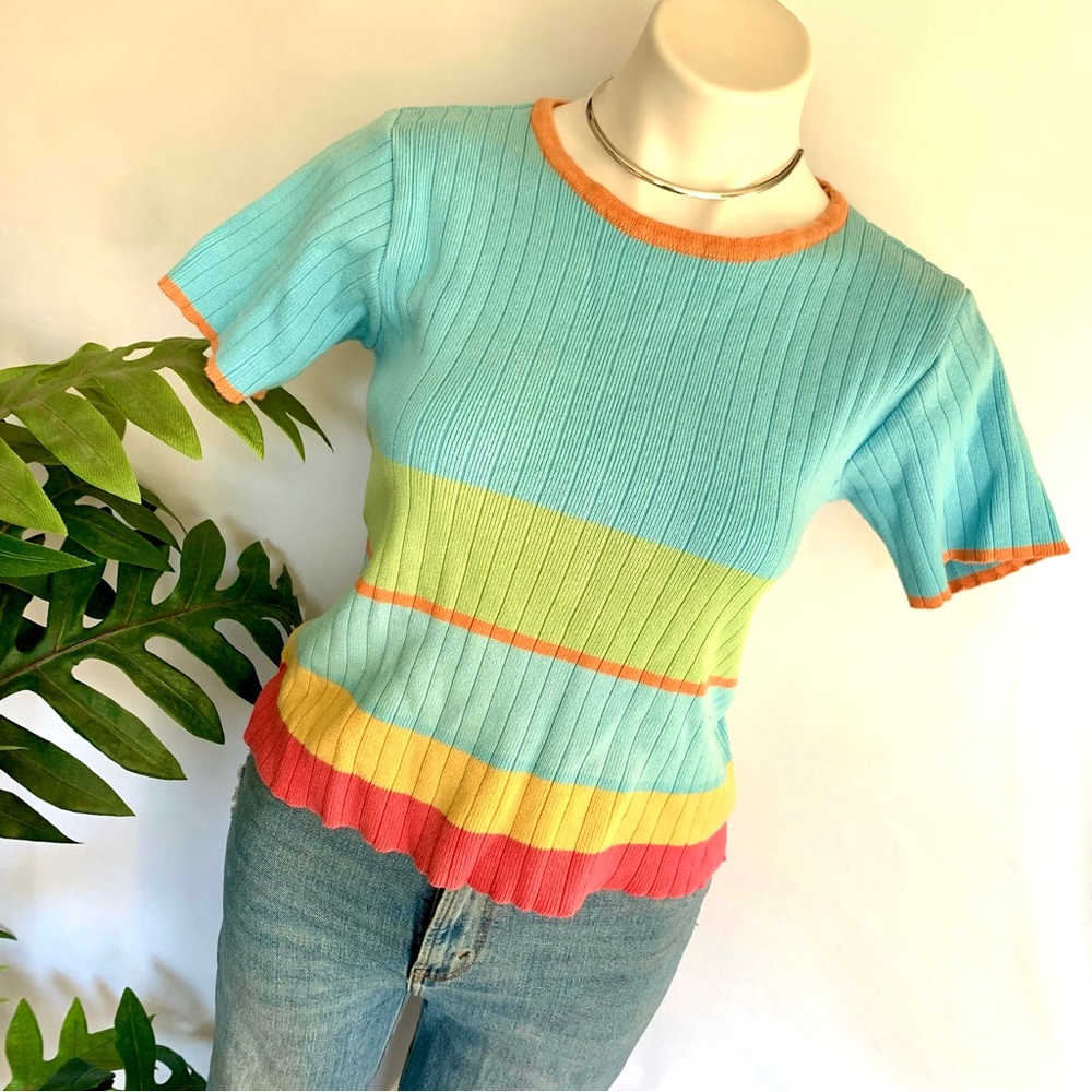 v i n t a g e :: Retro Ribbed Colorblock Knit Top - Picture 5 of 6